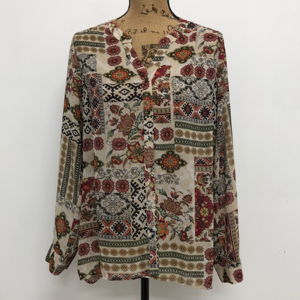 CB Established 1962 boho floral long sleeve blouse top size medium